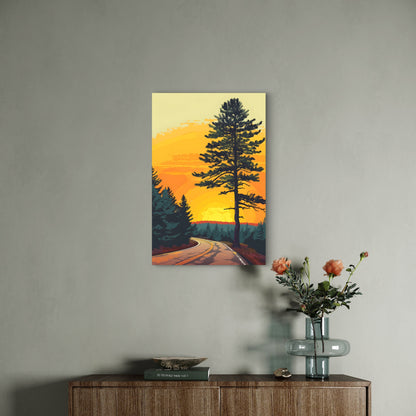 Western Open Road Sunset Forest 40x60cm Metal Print Ready to Hang
