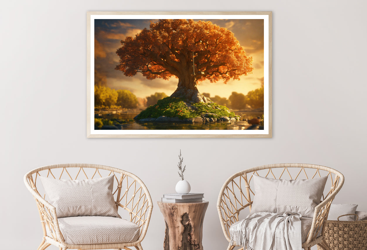 A Tree with Orange Leaves with Cloudy Sky Home Decor Premium Quality Poster Print Choose Your Sizes - Bella Home Decor