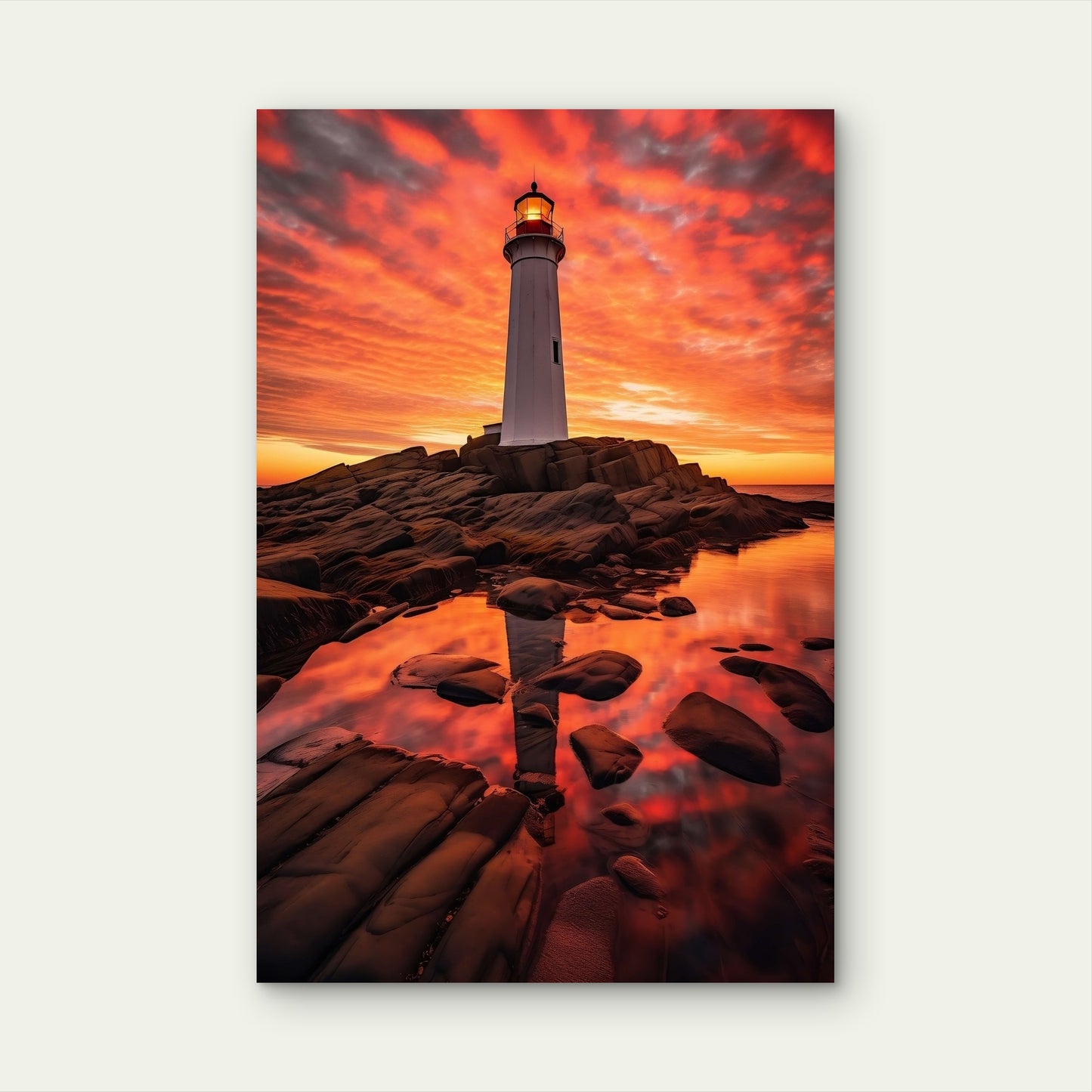 Vibrant Sunset Lighthouse Ocean Coast Sea 40x60cm Metal Print Ready to Hang
