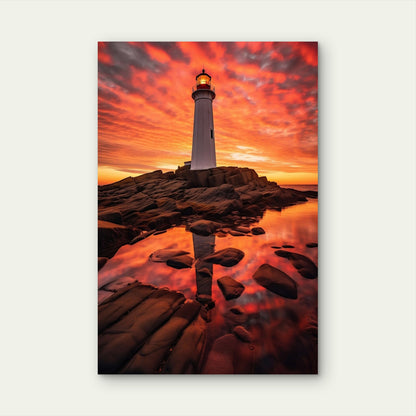 Vibrant Sunset Lighthouse Ocean Coast Sea 40x60cm Metal Print Ready to Hang