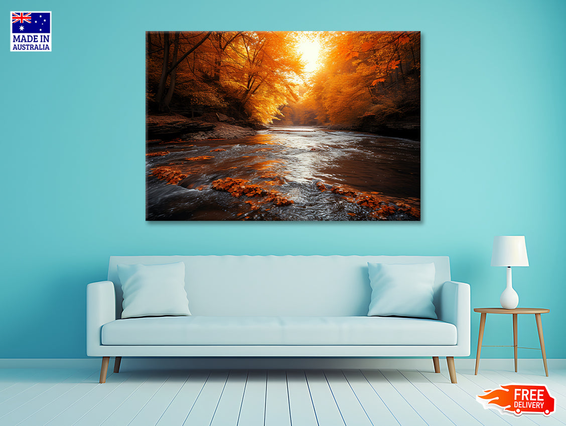 Orange autumn on The River Print 100% Australian Made - Bella Home Decor