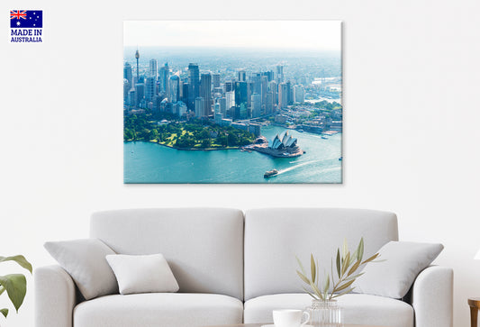 Aerial View of Sydney Skyline with Opera House Wall Art Decor 100% Australian Made