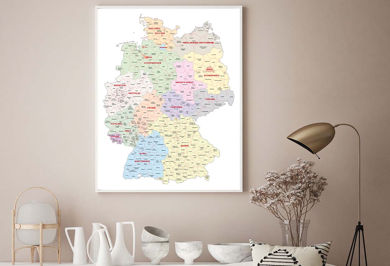 Administrative Map of Germany Home Decor Premium Quality Poster Print Choose Your Sizes