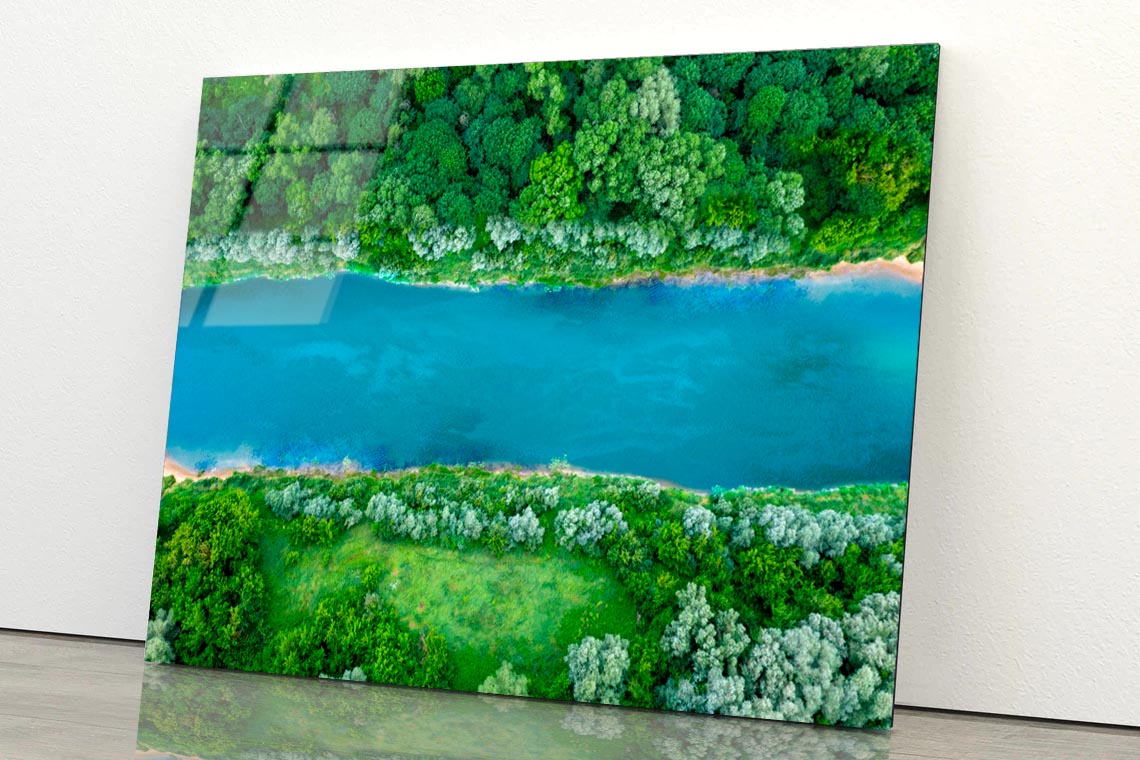 Mountain Lake With Trees Growing Around  Acrylic Glass Print Tempered Glass Wall Art 100% Made in Australia Ready to Hang - Bella Home Decor