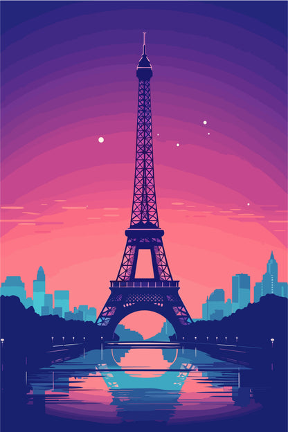 Paris Eiffel Tower Sunset Purple 60x90cm Metal Print Ready to Hang