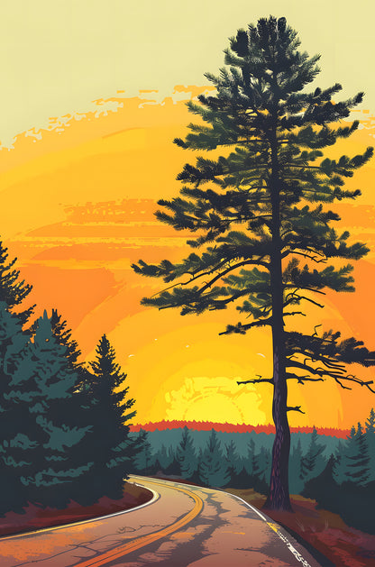 Western Open Road Sunset Forest 40x60cm Metal Print Ready to Hang