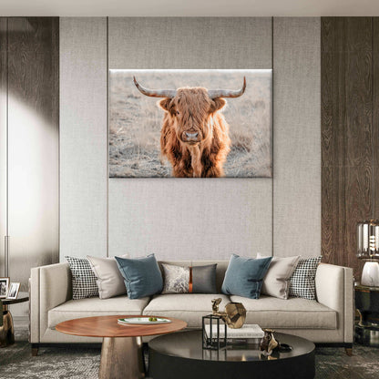 Neutral Toned Scottish Highland Cow with Long Shaggy Hair Wall Art Decor 100% Australian Made