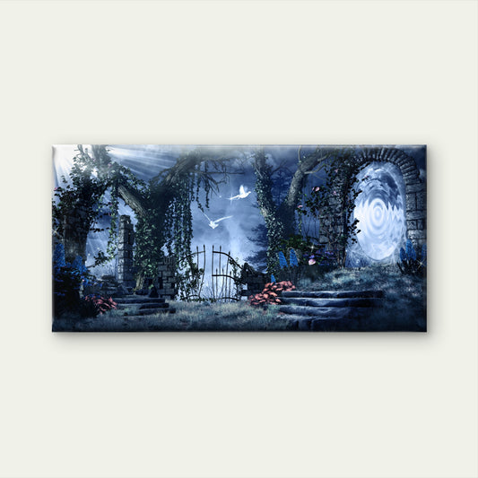 Mystic Fantasy Garden Gate Wall Art Canvas Office Home Room Framed 120x60cm
