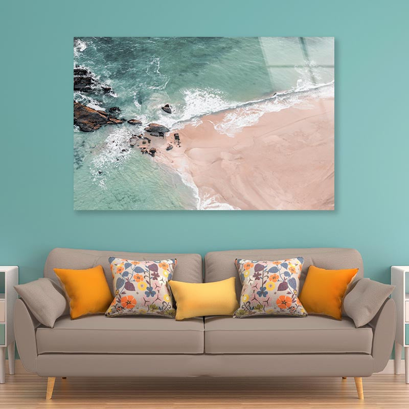 Beach Top View with Rocks Acrylic Glass Print Tempered Glass Wall Art 100% Made in Australia Ready to Hang