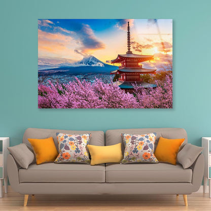 Pagoda In the Middle of a Field of Flowers Acrylic Glass Print Tempered Glass Wall Art 100% Made in Australia Ready to Hang - Bella Home Decor