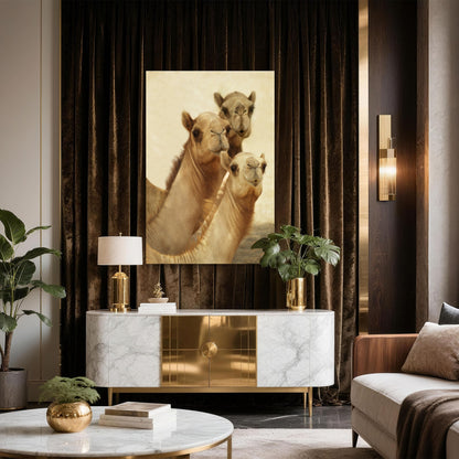 Group of Three Curious Camels 60x90cm Metal Print Ready to Hang