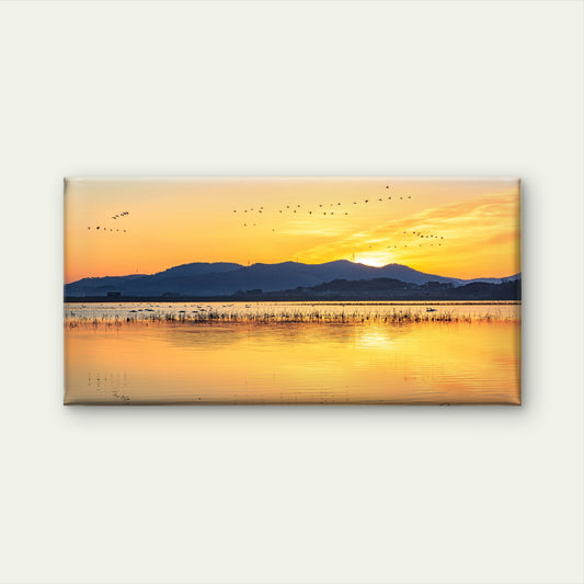 Sunset Lake Birds Flying Horizon Wall Art Canvas Office Home Room Framed 120x60cm