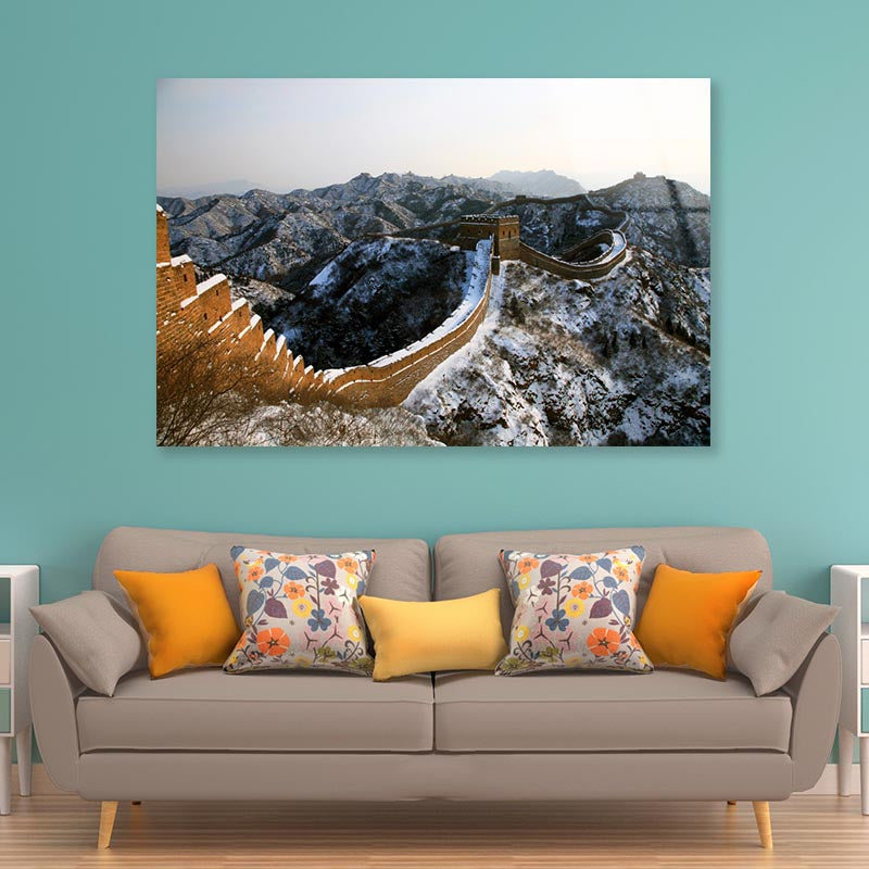 View Of the Great Wall of China in The Snow Acrylic Glass Print Tempered Glass Wall Art 100% Made in Australia Ready to Hang