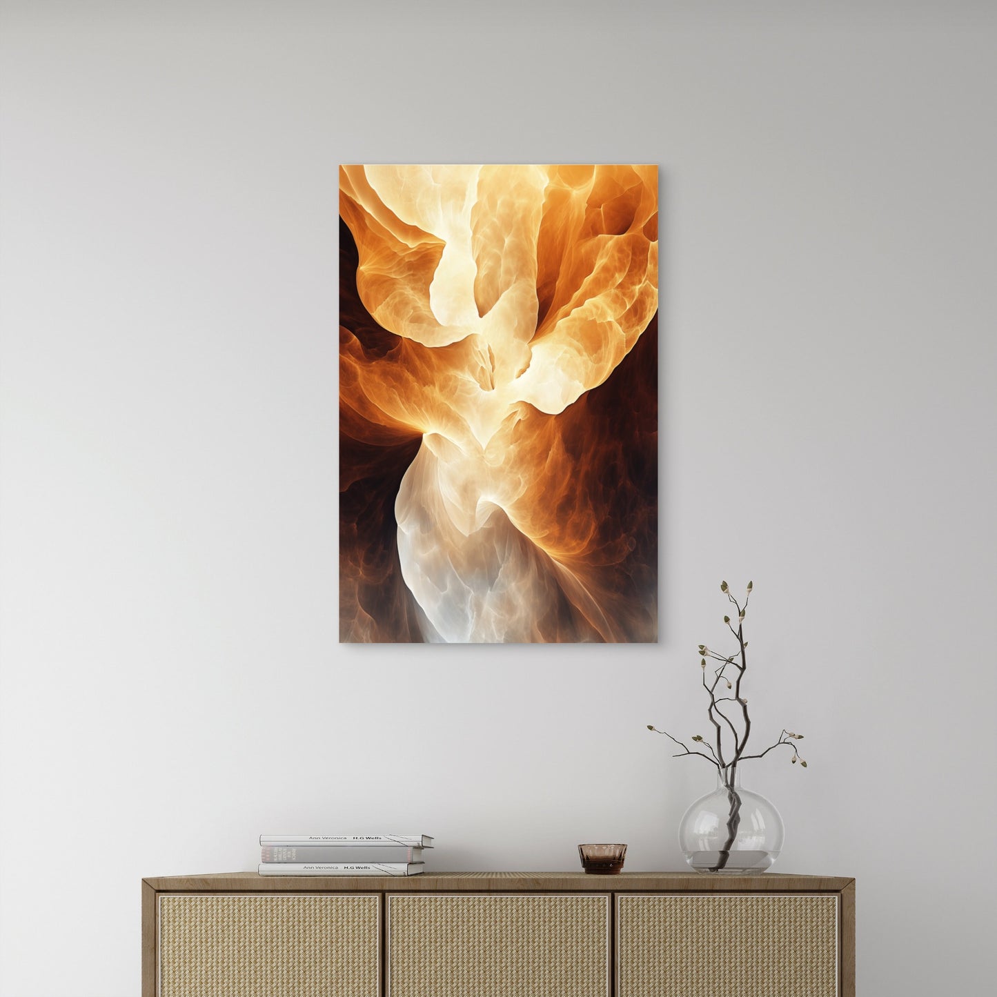 Gold Fluid Motion Abstract Smoke Art 40x60cm Metal Print Ready to Hang