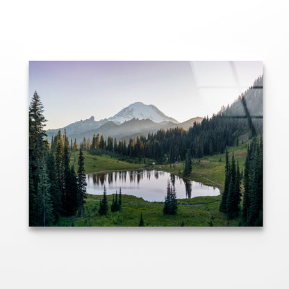 Scenic View of Lake Surrounded By Trees & Mountains Acrylic Glass Print Tempered Glass Wall Art 100% Made in Australia Ready to Hang