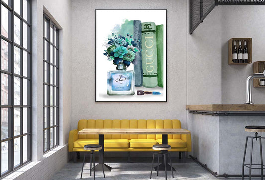 Blue Green Fashion Perfume with Flowers Design Home Decor Premium Quality Poster Print Choose Your Sizes