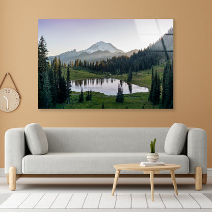 Scenic View of Lake Surrounded By Trees & Mountains Acrylic Glass Print Tempered Glass Wall Art 100% Made in Australia Ready to Hang