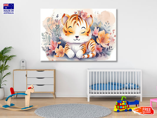 Cartoon Drawing Of a Lion with Flowers Print 100% Australian Made - Bella Home Decor