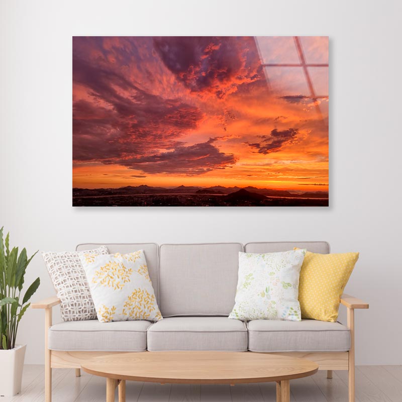 Aerial View Of Dramatic Sky in The Ranch  Acrylic Glass Print Tempered Glass Wall Art 100% Made in Australia Ready to Hang