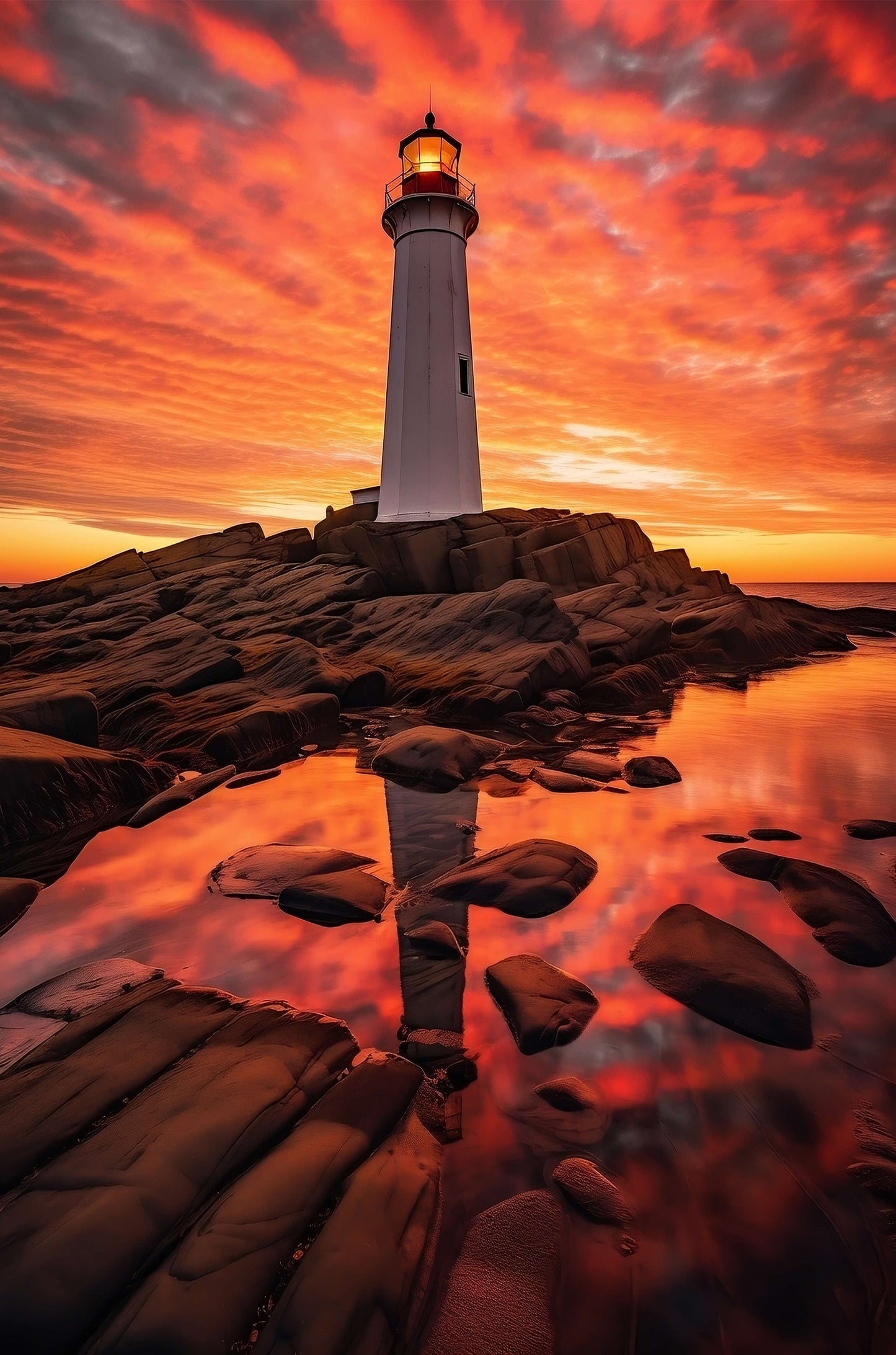 Vibrant Sunset Lighthouse Ocean Coast Sea 40x60cm Metal Print Ready to Hang