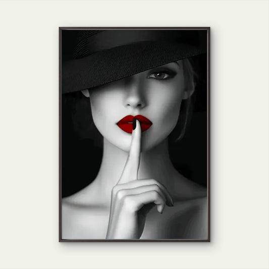 Modern Black & White Woman with Red Lipstick Fashion Home Decor Premium Quality Poster Print Choose Your Sizes