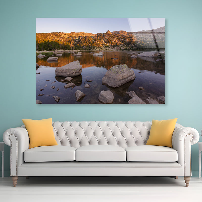 A Lake Surrounded By Rocks and Trees Acrylic Glass Print Tempered Glass Wall Art 100% Made in Australia Ready to Hang