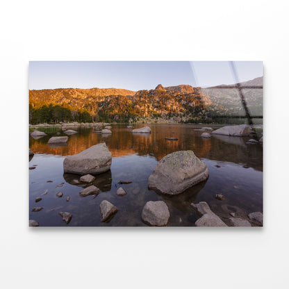 A Lake Surrounded By Rocks and Trees Acrylic Glass Print Tempered Glass Wall Art 100% Made in Australia Ready to Hang