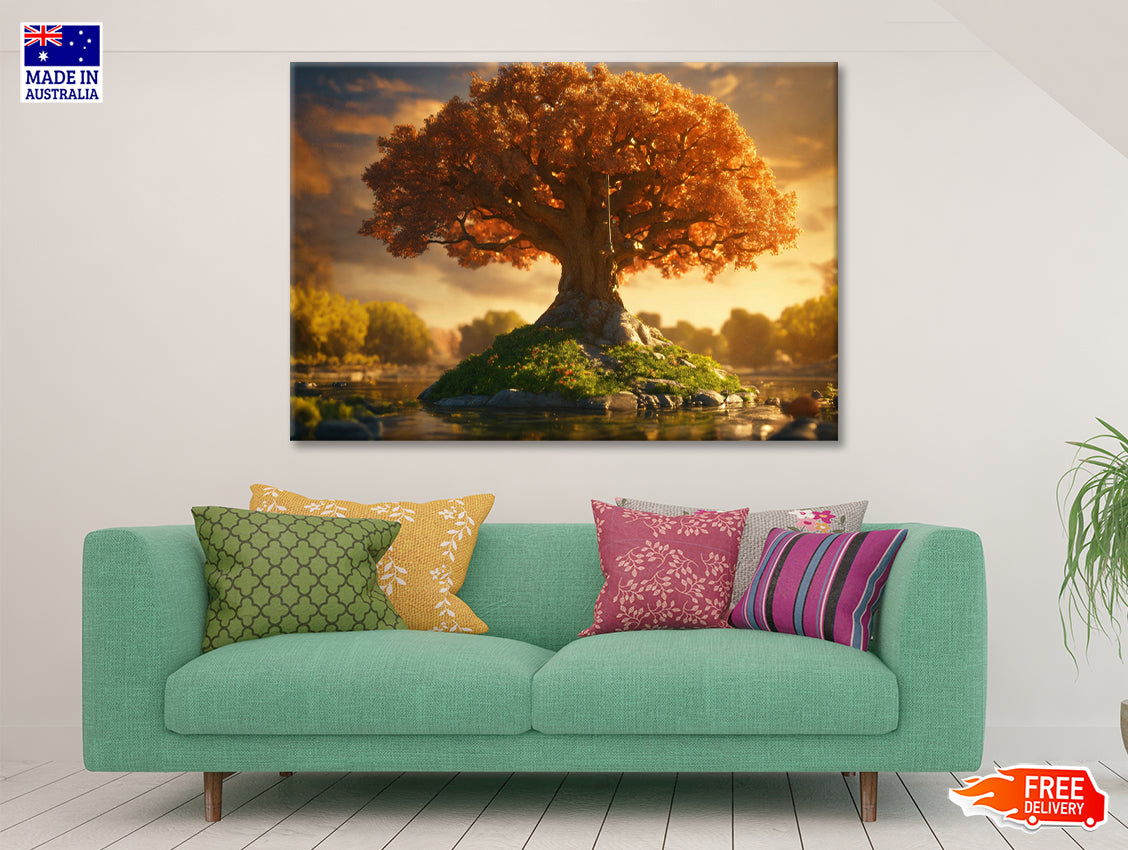 A Tree with Orange Leaves with Cloudy Sky Print 100% Australian Made - Bella Home Decor