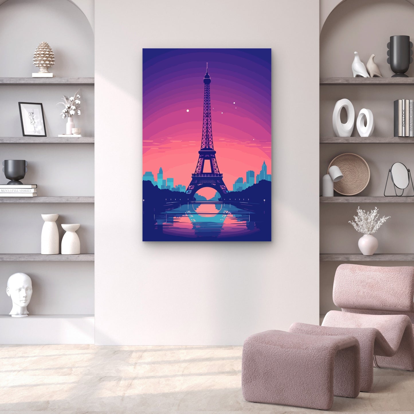 Paris Eiffel Tower Sunset Purple 60x90cm Metal Print Ready to Hang