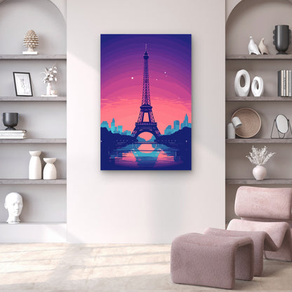 Paris Eiffel Tower Sunset Purple 60x90cm Metal Print Ready to Hang