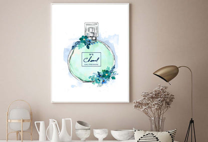 Green Colored Perfume with Flowers Design Home Decor Premium Quality Poster Print Choose Your Sizes