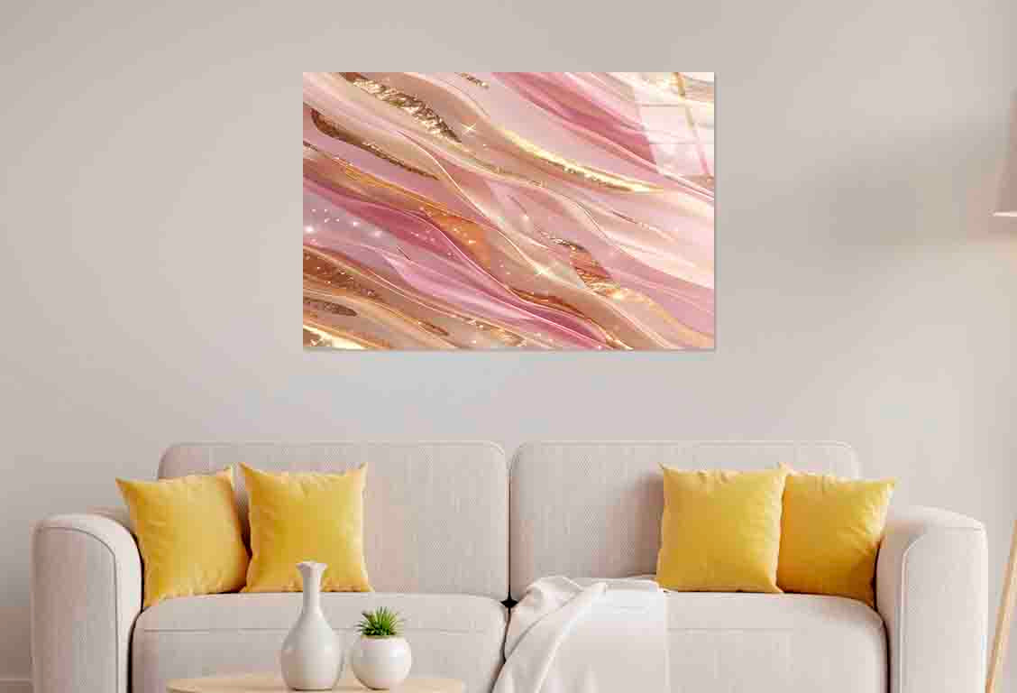 Abstract Pastel Pink Tempered Glass Printing Wall Art Australian Made Quality
