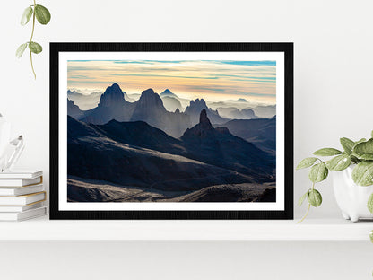 Ahaggar Mountains View At Sunrise Glass Framed Wall Art, Ready to Hang Quality Print With White Border Black