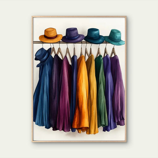 Clothes Rail Watercolor Art with Hats & Scarves Fashion Home Decor Premium Quality Poster Print Choose Your Sizes