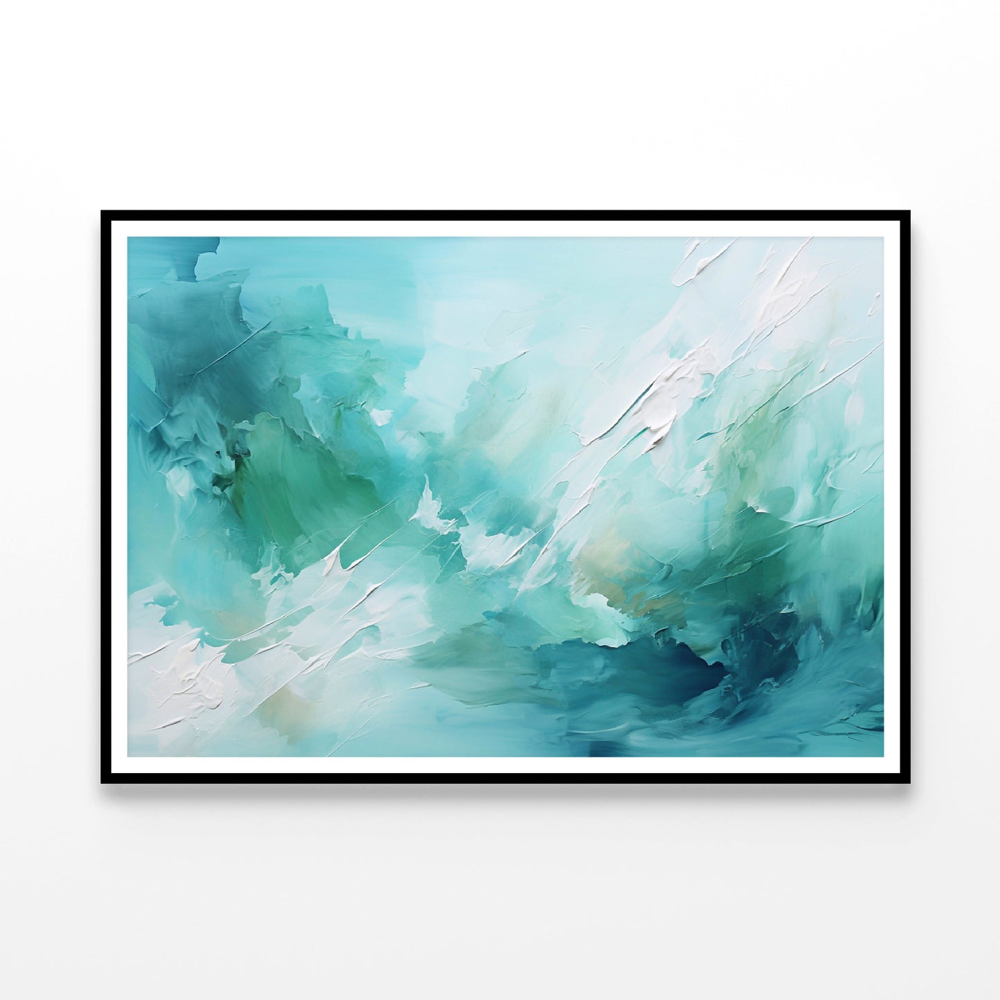 Abstract Oil Painting in Green, Mint & White Home Decor Premium Quality Poster Print Choose Your Sizes