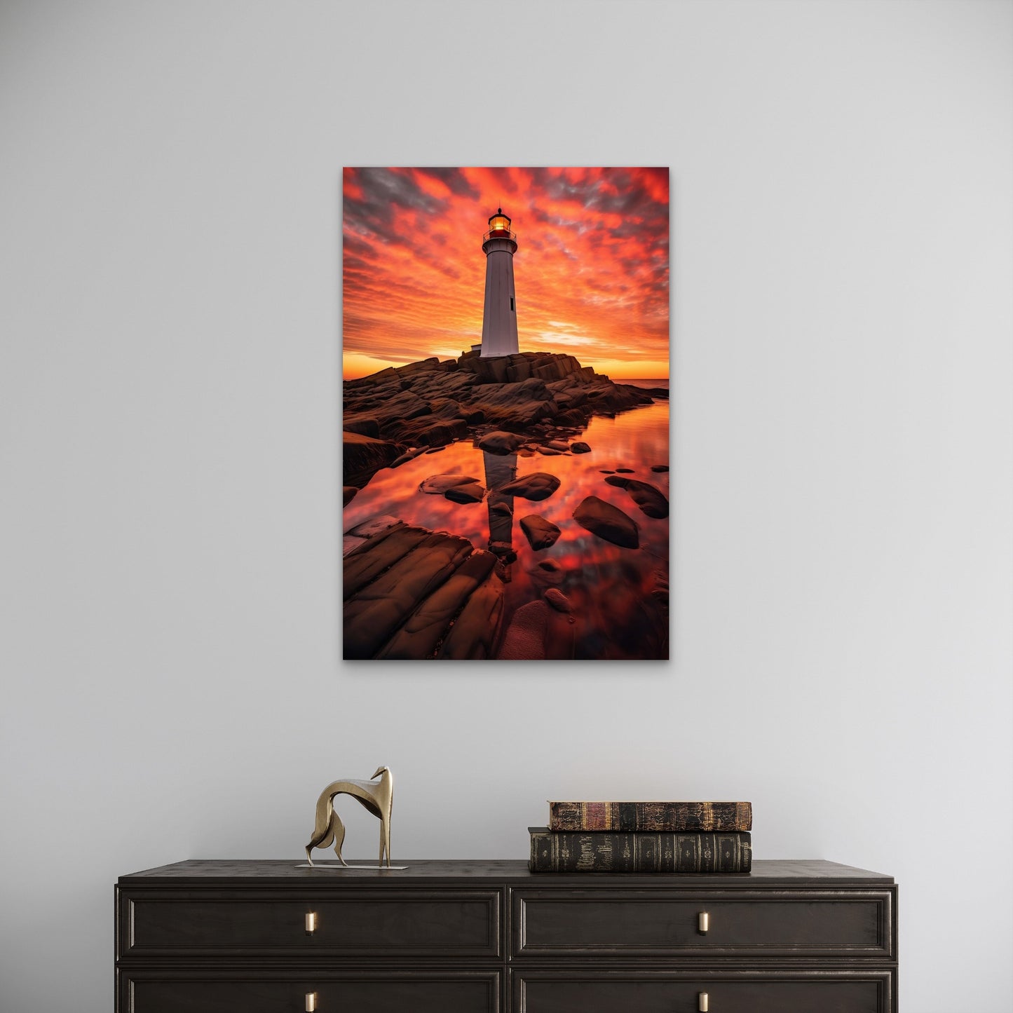 Vibrant Sunset Lighthouse Ocean Coast Sea 40x60cm Metal Print Ready to Hang