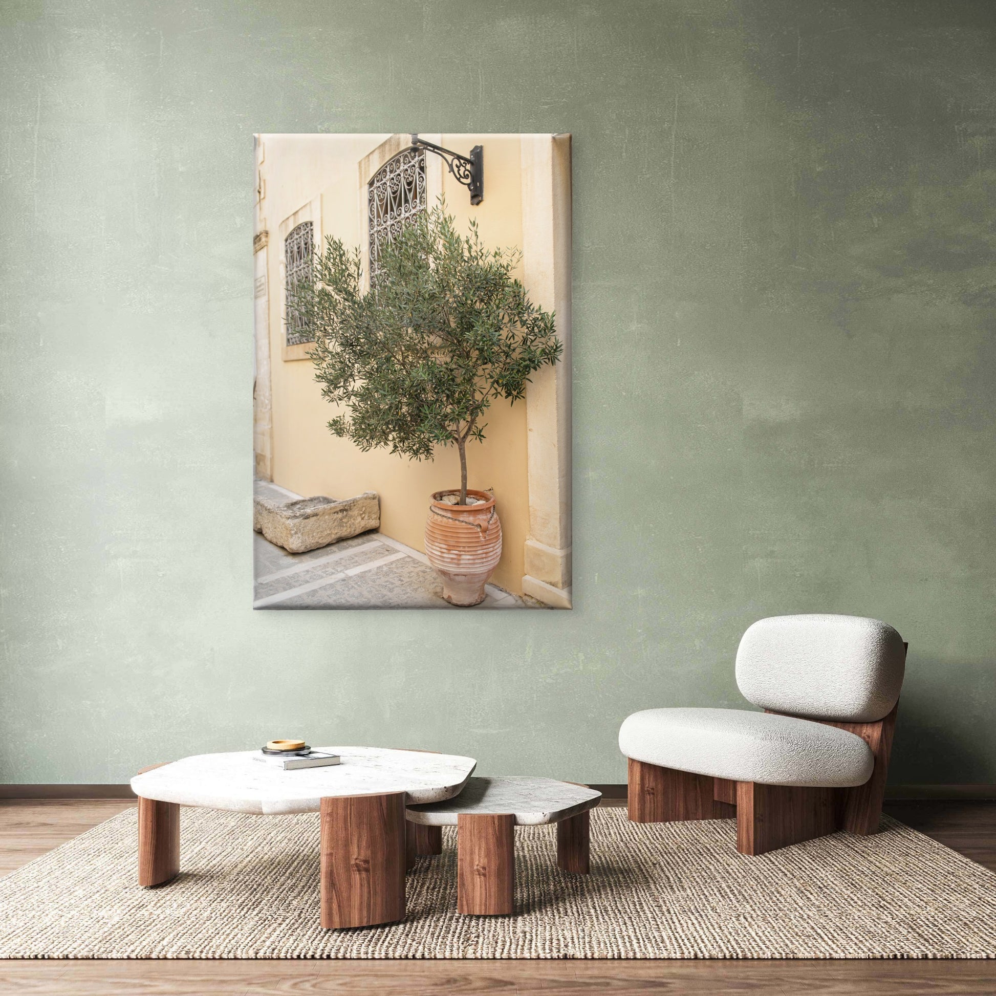 Mediterranean Courtyard with a Potted Olive Tree Wall Art Decor 100% Australian Made - Bella Home Decor