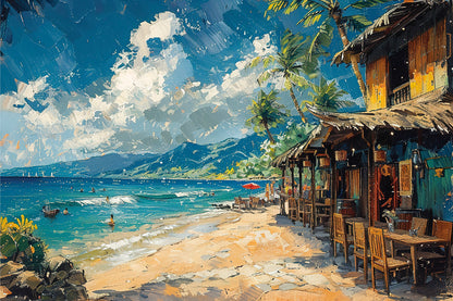 Hawaii Landscape with Seashore Beach Houses Wall Art Decor 100% Australian Made