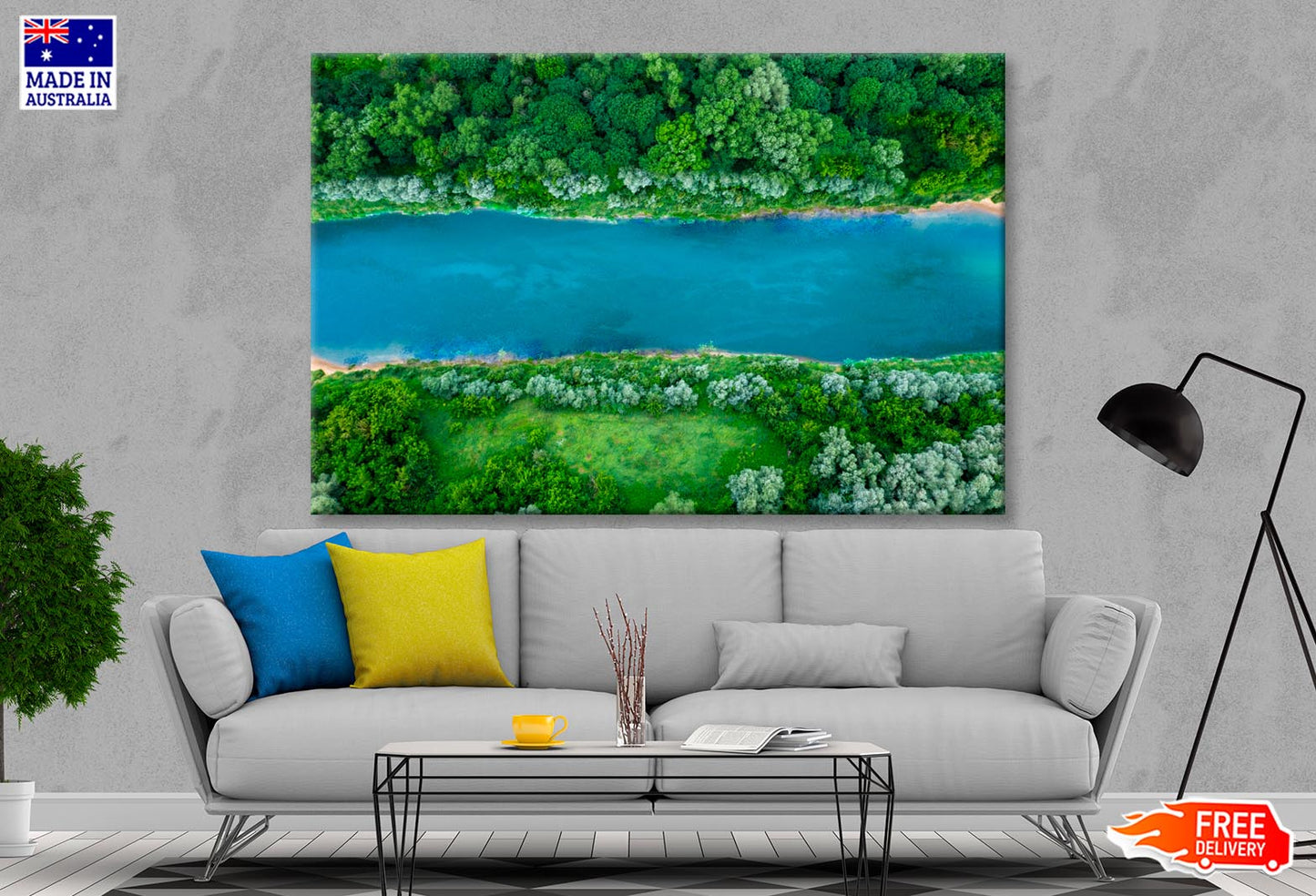 Mountain Lake With Trees Growing Around  Wall Art Decor 100% Australian Made - Bella Home Decor