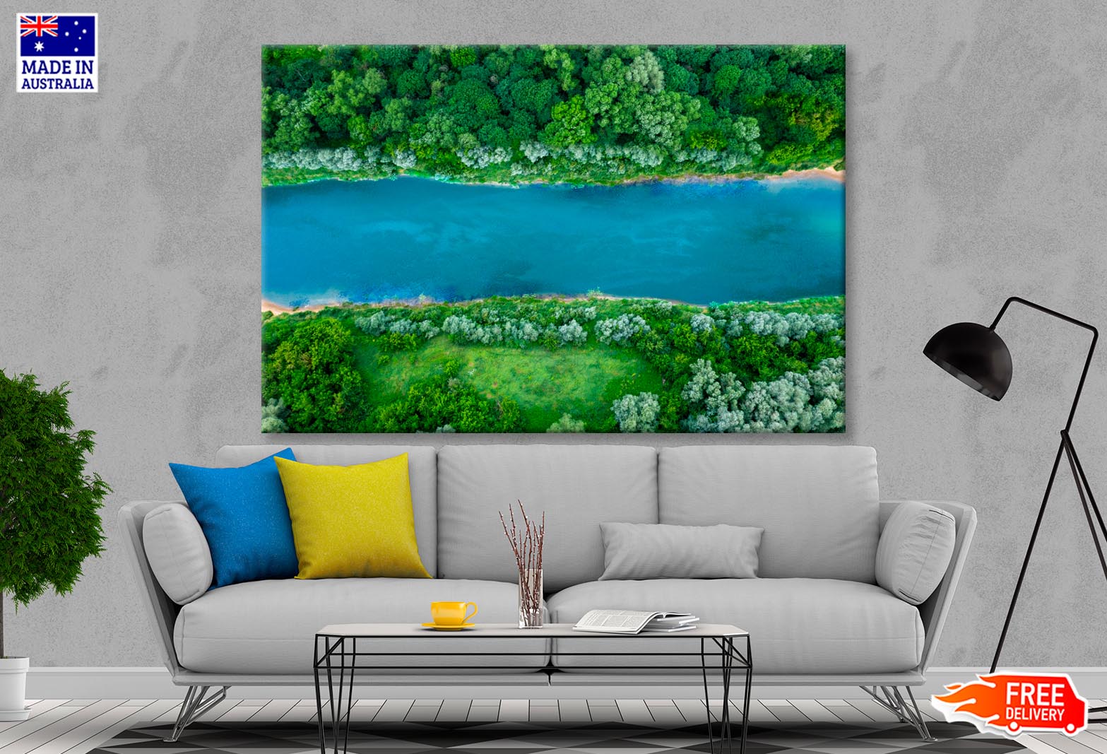 Mountain Lake With Trees Growing Around  Wall Art Decor 100% Australian Made - Bella Home Decor