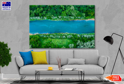 Mountain Lake With Trees Growing Around  Wall Art Decor 100% Australian Made - Bella Home Decor