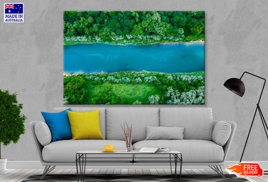 Mountain Lake With Trees Growing Around  Wall Art Decor 100% Australian Made - Bella Home Decor