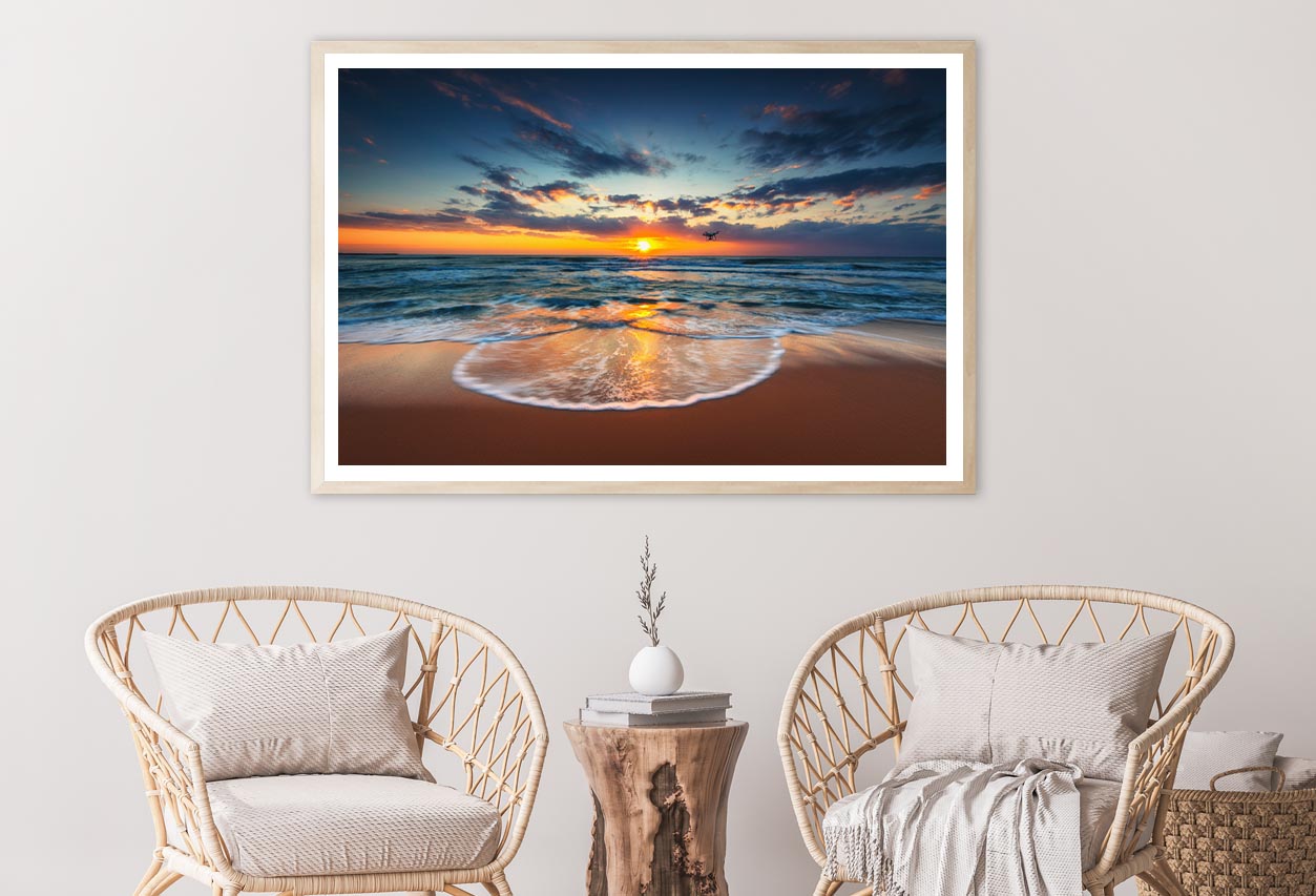 Flying Drone Over the Sea Sunrise Shot Home Decor Premium Quality Poster Print Choose Your Sizes