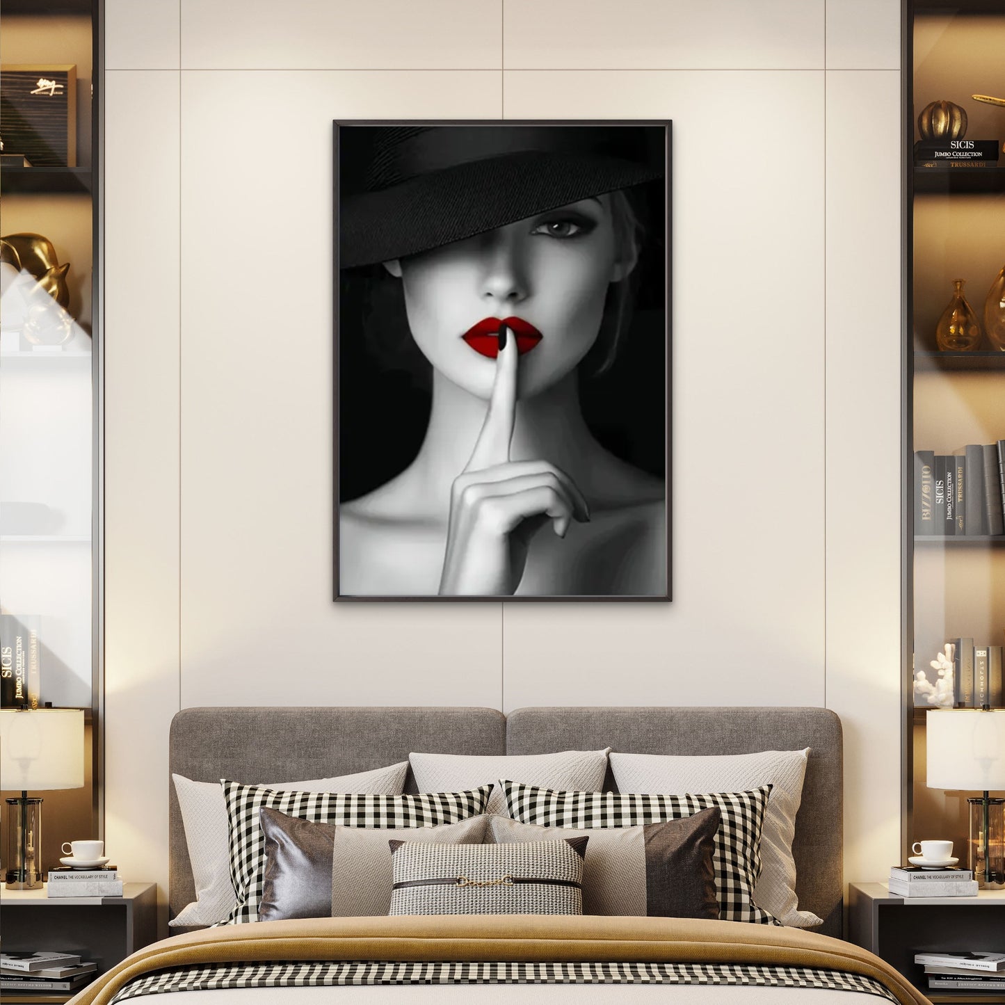 Modern Black & White Woman with Red Lipstick Fashion Home Decor Premium Quality Poster Print Choose Your Sizes