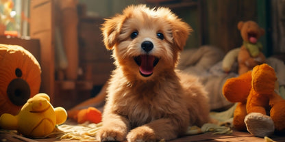 Fluffy Goldendoodle Puppy Happy Dog Room Wall Art Canvas Office Home Room Framed 120x60cm