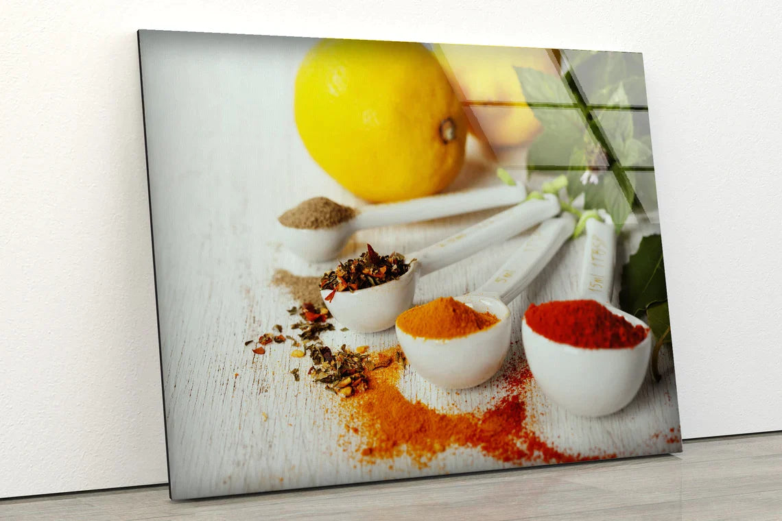 Spices on White Spoons UV Direct Aluminum Print Australian Made Quality