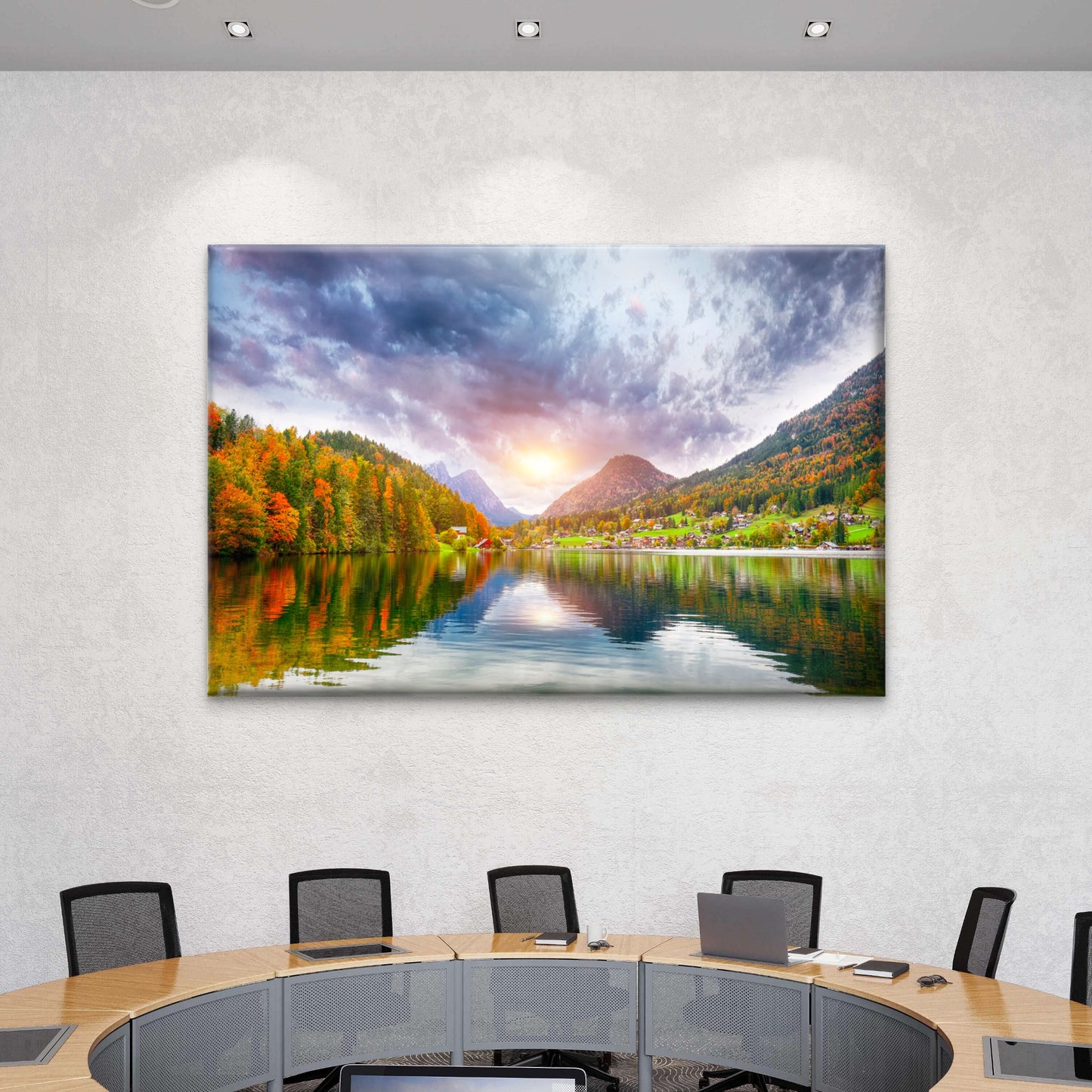 Colorful Autumn Forest Reflecting Across Grundlsee Lake In Austria Wall Art Decor 100% Australian Made