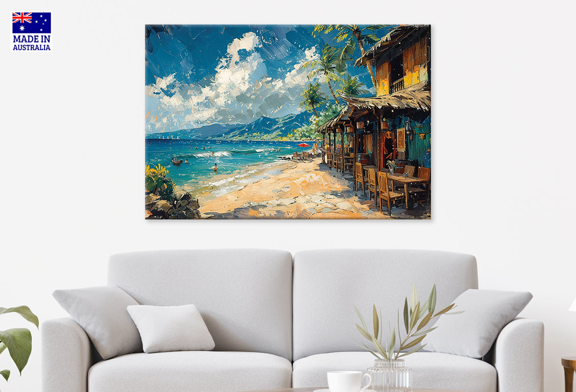 Hawaii Landscape with Seashore Beach Houses Wall Art Decor 100% Australian Made