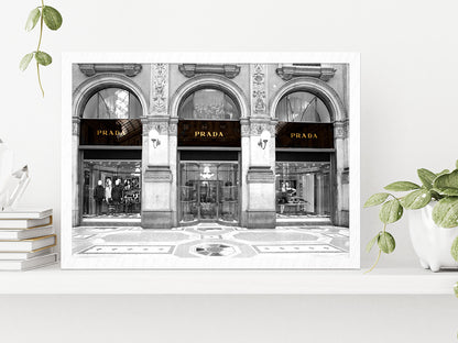 B&W Fashion Store in Vittorio Emanuele Glass Framed Wall Art, Ready to Hang Quality Print Without White Border White