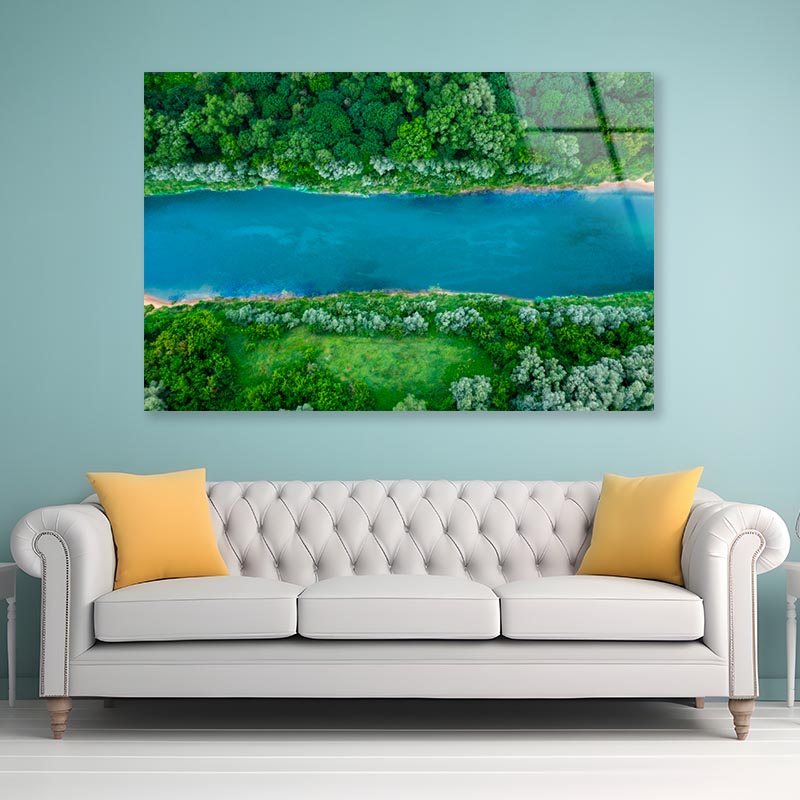 Mountain Lake With Trees Growing Around  Acrylic Glass Print Tempered Glass Wall Art 100% Made in Australia Ready to Hang - Bella Home Decor